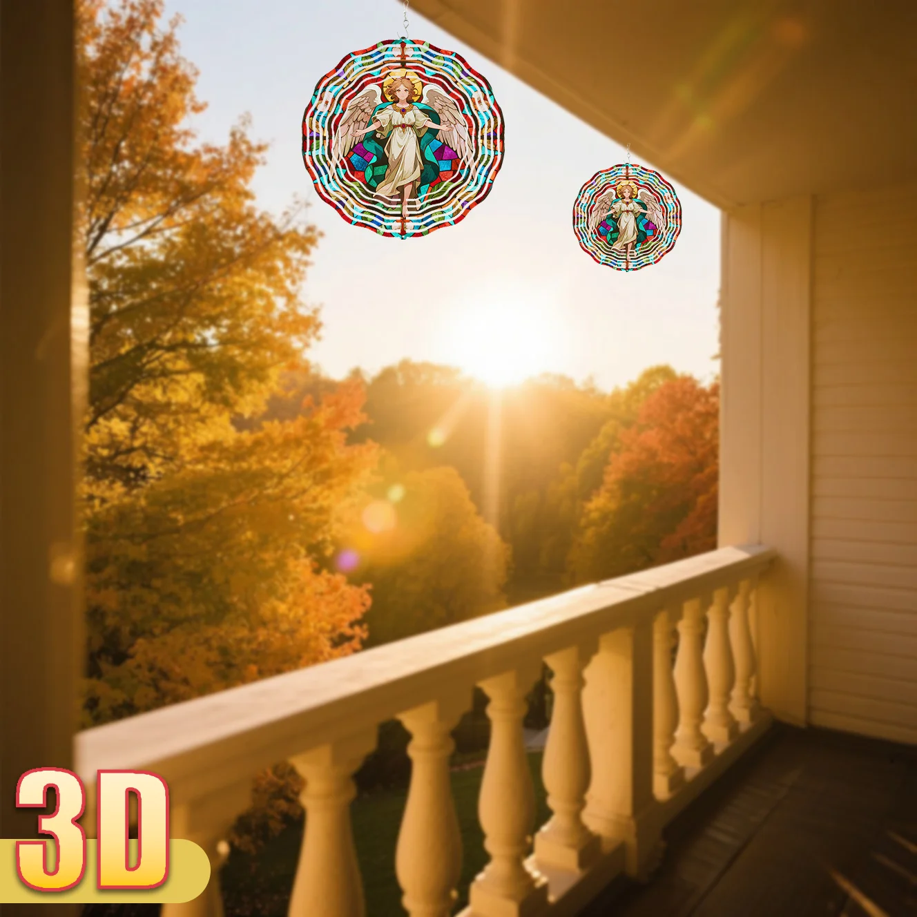 화려한 유리 천사 금속 풍경 종, 25.5cm 3D DIY 360도 회전 °   야외 정원 장식