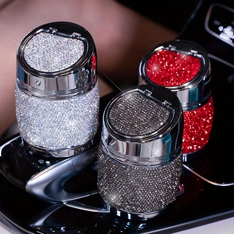 1pc Car Ashtray, Multifunctional Car Decoration, Creative Rhinestone Car Ashtray For Women