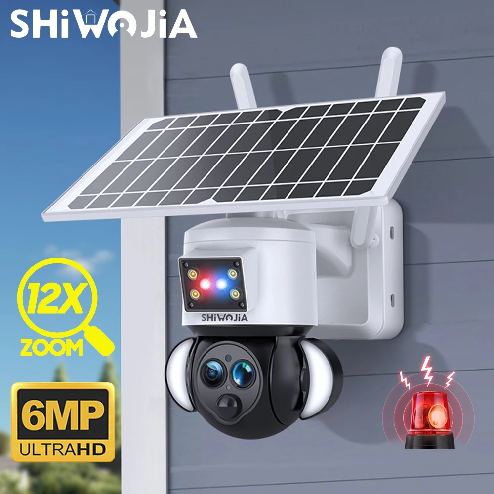 SHIWOJIA Outdoor 4G Solar Camera 3K 6MP 12X Optical Zoom Dual Lens WiFi