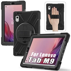 Rugged Shockproof Protective Case with 360° Rotation and Hand Strap for Lenovo Tab M9 (Black)