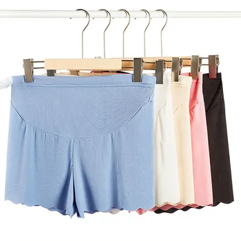 Stay Cool and Fashionable in Summer with High Waist Ice Silk Maternity Safety Leggings Designed for Comfortable and Protection