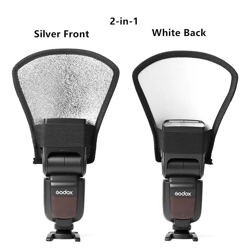 캐논 니콘 스피드라이트 DSLR 사진 플래시 라이트 반사판 2 in 1 실버/화이트 반사판 보드용 범용 카메라 플래시 디퓨저