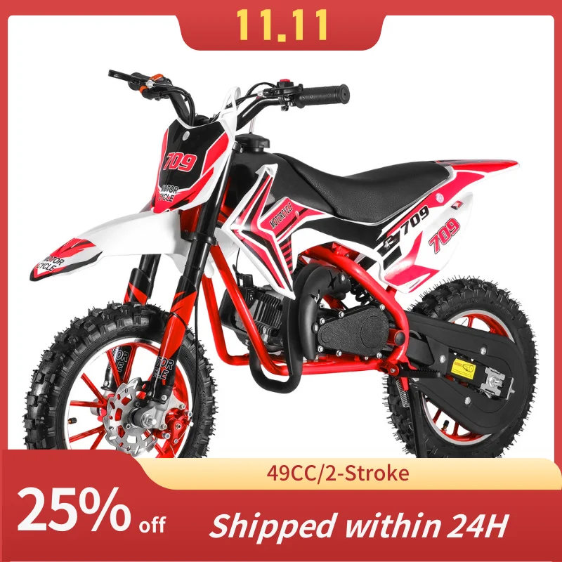 49cc 2 Stroke Kids Dirt Bike, Gas Power Motocross, Off Road Mini Motorcycle, Pocket Motorbike with Front Rear Disc Brakes, Racin