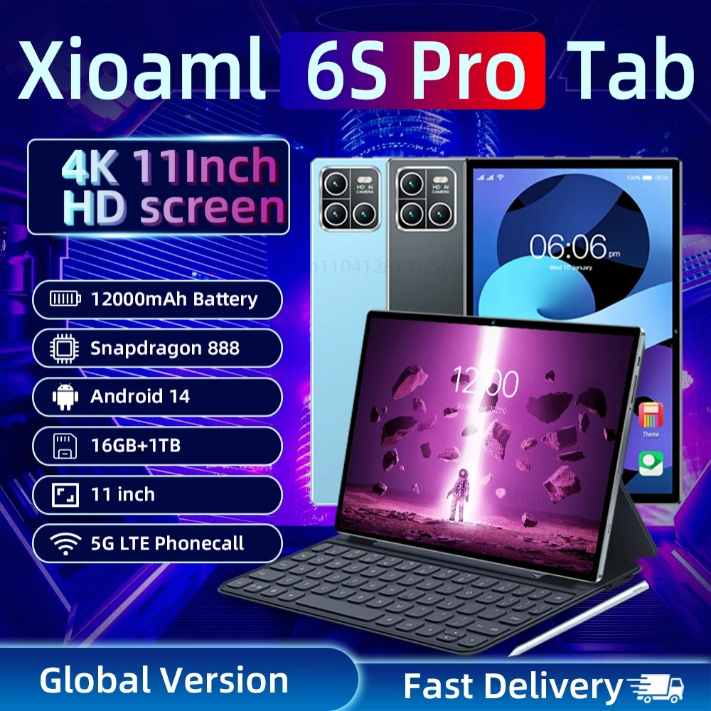 Global Version Original Xioami Pad 6S Pro Tablets PC 11inch HD 4K Android 14 16GB+1T 12000mAh 5G Dual SIM Bluetooth WiFi GPS Tab