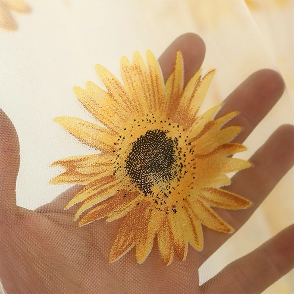 2PCS Sunflower Window Panels Drapes Curtains Sheer Voile Tulle Home Room 100*200cm