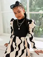 Robe géométrique à manches longues bouffantes pour fille, robe de princesse ample, élégante, vintage, décontractée, pour l'automne, pour 8 à 12 ans 6