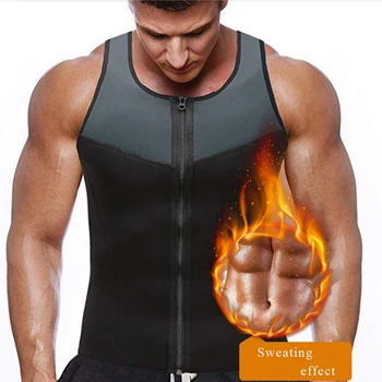 Men's Shaper Wear Vest Neoprene Sweating Abdomen Zipper Splicing Fitness V-neck Sauna Suit Corset Top Shirt Bodysuit Slimming