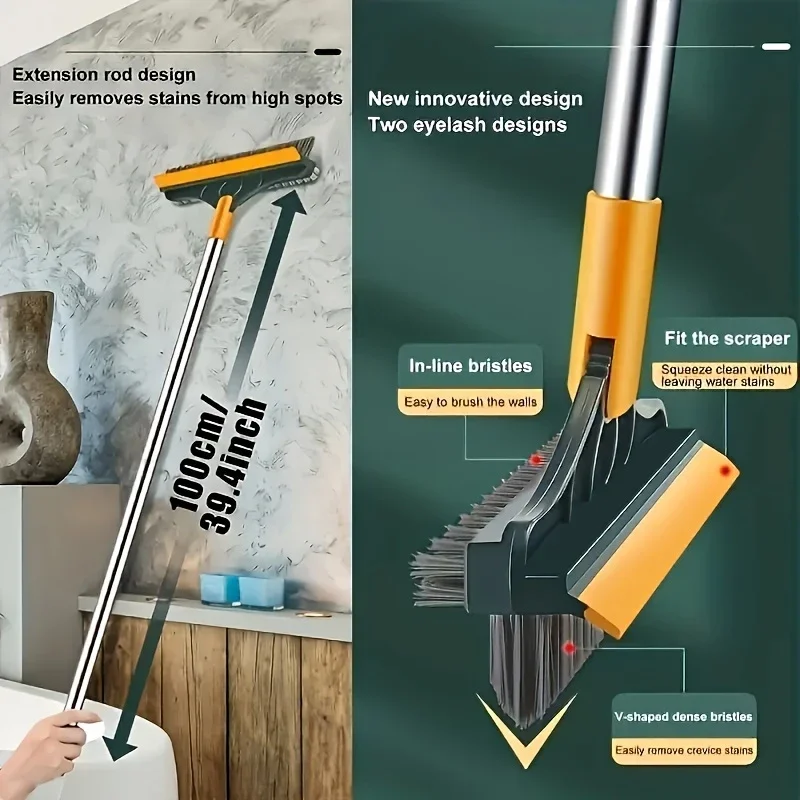 Verstellbare Badezimmerbürste mit langem Griff, geneigten Borsten und Glaswäscher – geeignet für Toiletten, Duschen, Hotels. – Detail 4