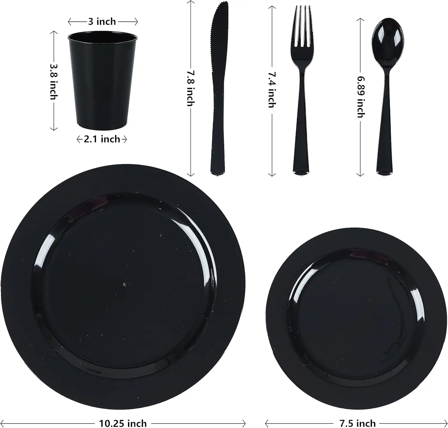 NEW Black Plastic Plates Party Supplies-150 PCS Reusable Disposable Sets of Dinner Plates Salad or Dessert Forks Spoons