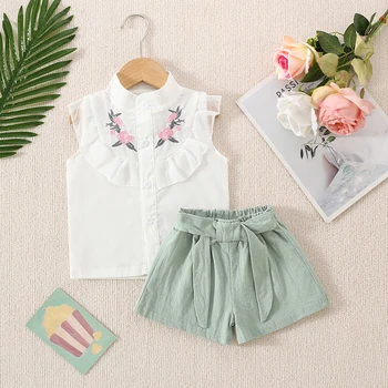 Summer New Flower Embroidery Baby Girl Two-Piece Set, Soft And Breathable Children'S Clothing (9 Months -3 Years Old) 1