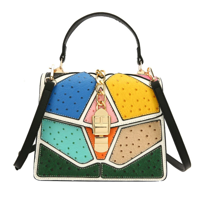 

Women's Contrasting Leather Handbag Luxury Designer Shoulder Bag Fashion Brand Crossbody Small Square Bag Ladies Casual Tote Bag