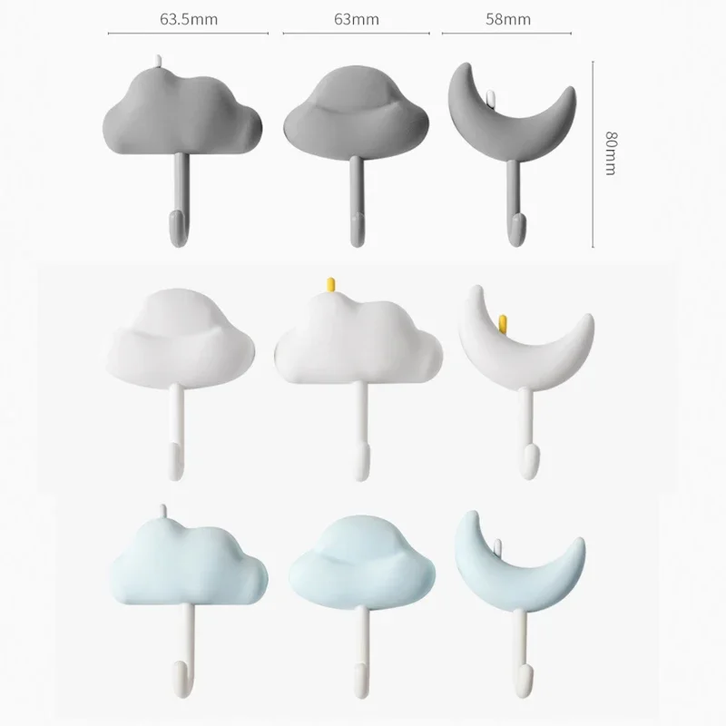 3PCS Living Room Cloud Moon Wall Hook Hanger Key Holder Bag Hat Coat Hanger Hook Kitchen Bathroom Organizer Wall Decoration 6
