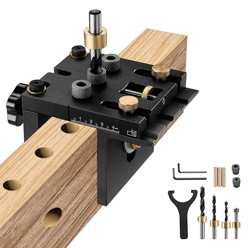 

3 In 1 Woodworking Doweling Jig Kit Adjustable Drilling Guide Puncher Locator Pocket Hole Jig Positioning Clip Carpenter Tools