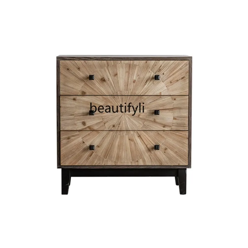 

American Country Solid Wood Vintage Distressed Chest of Drawers Bedroom Side Cabinet Homestay Hotel Hallway Hall Cabinet Locker
