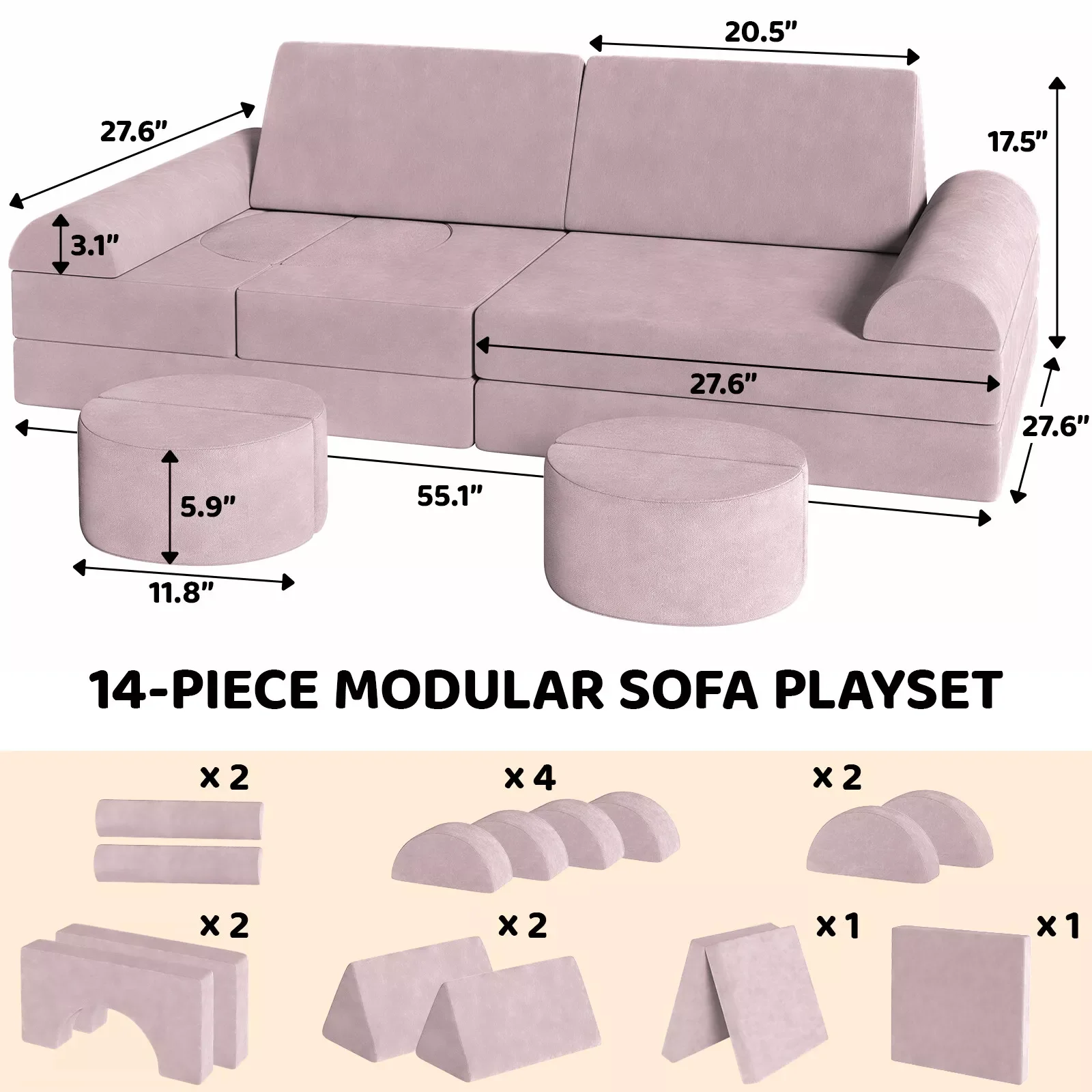 Modular Kids Play Couch,Child Sectional Sofa,Fortplay Bedroom and Playroom Furniture for Toddlers,Convertible Foam&Floor Cushion 2