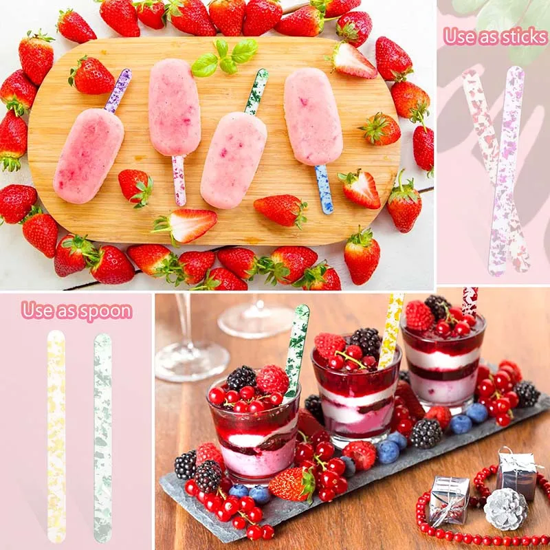 Description Picture 3 of item20Pcs Acrylic Ice Cream Sequined Stick Summer New Homemade Popsicle Accessories Reusable Color Mold DIY Kitchen Model Stick