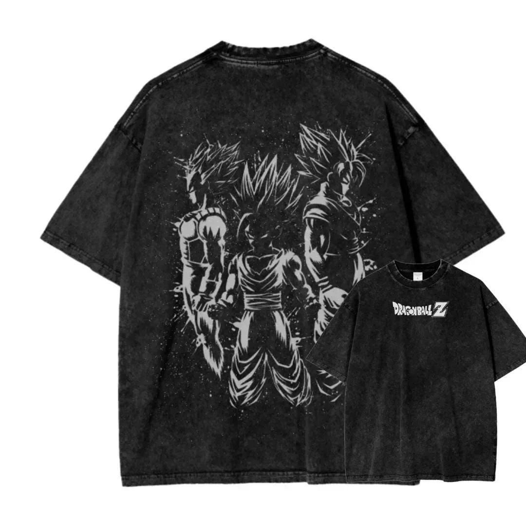 Dragon Ball Z Anime Acid Wash Graphic T Shirt Back Print Streetwear Y2K M-3XL