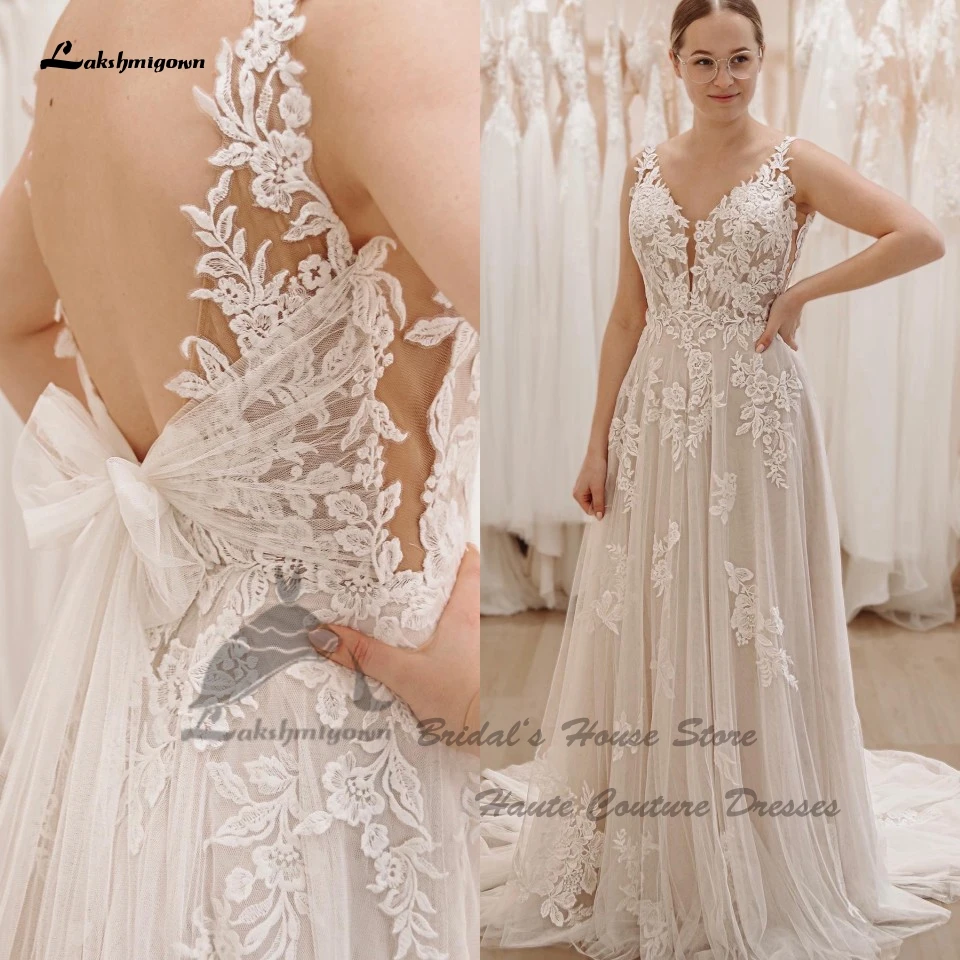 

Lakshmigown Vestido Vintage Boho Wedding Dresses Beach Summer 2024 V Neck Sexy Bridal A Line Wedding Gowns Backless