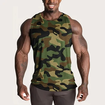 Gilet fitness mimetico per uomo muscolare T-shirt senza maniche mimetica traspirante ad asciugatura rapida Camo Canotta sportiva casual quotidiana estiva