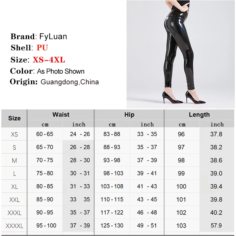 Women Black Slim Leggings High Waist Elastic PU Leather Skinny Pants Shiny Latex Leggings