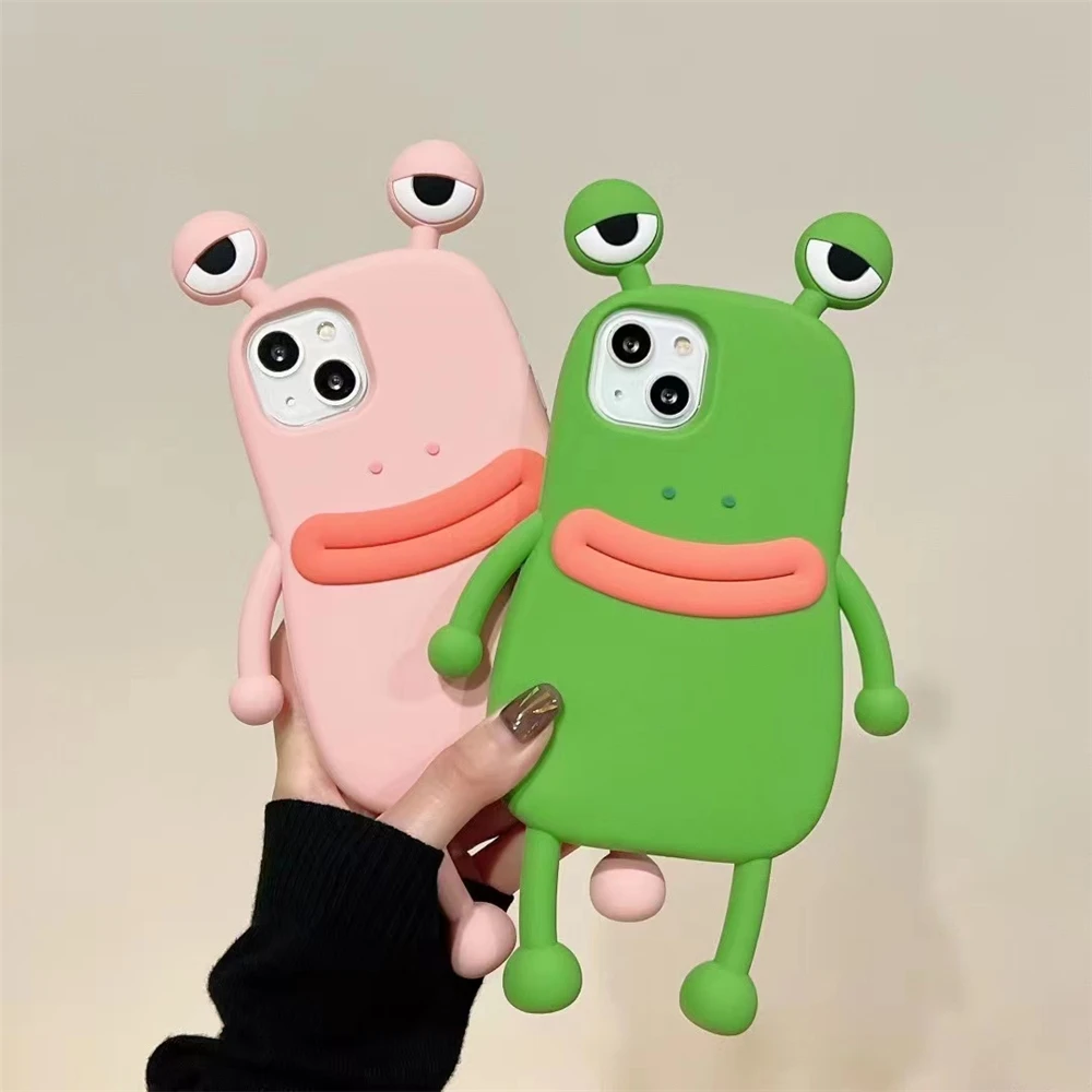 아이폰용 슈퍼 귀여운 3D 긴 다리 소시지 입 개구리 실리콘 케이스, 아이폰 15 프로 맥스 11 12 미니 13 14 프로 Xs Xr 7 8 플러스 X 소프트 커버, 한국