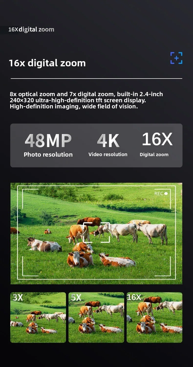 NVC900 헤드 마운트형 야간 투시 쌍안경 4K UHD WiFi 적외선 디지털 카메라 망원경 48MP 16배 줌 사냥 및 캠핑용