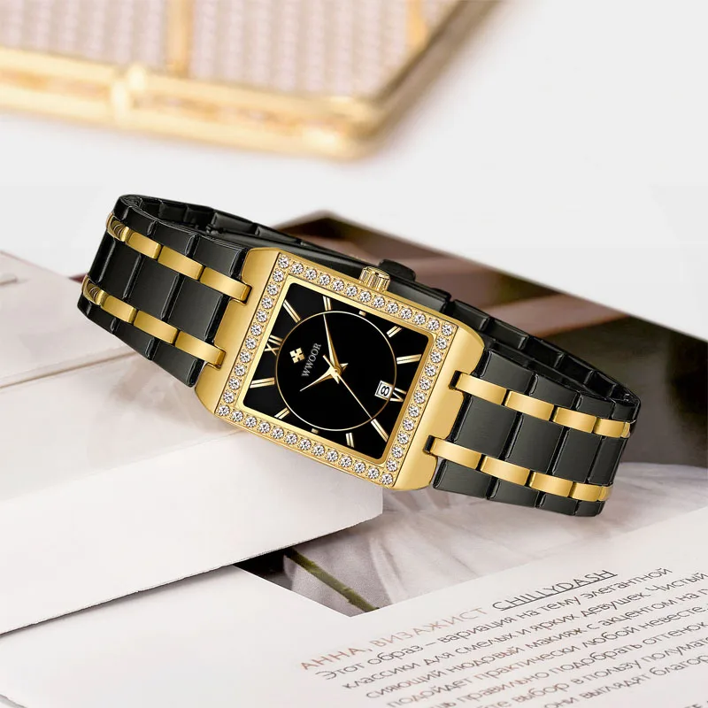 WWOOR Reloj New Fashion Ladies Diamond Watch Top Brand Luxury Square Wrist Watch Simple Women Dress Small Watch Relogio Feminino 3