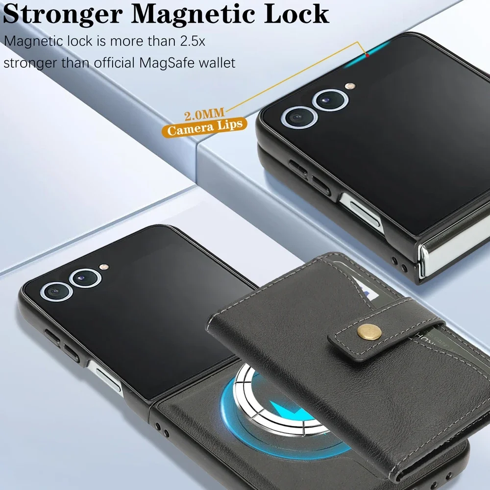 Magnetic Leather Wallet Phone Case with Kickstand and Card Holder