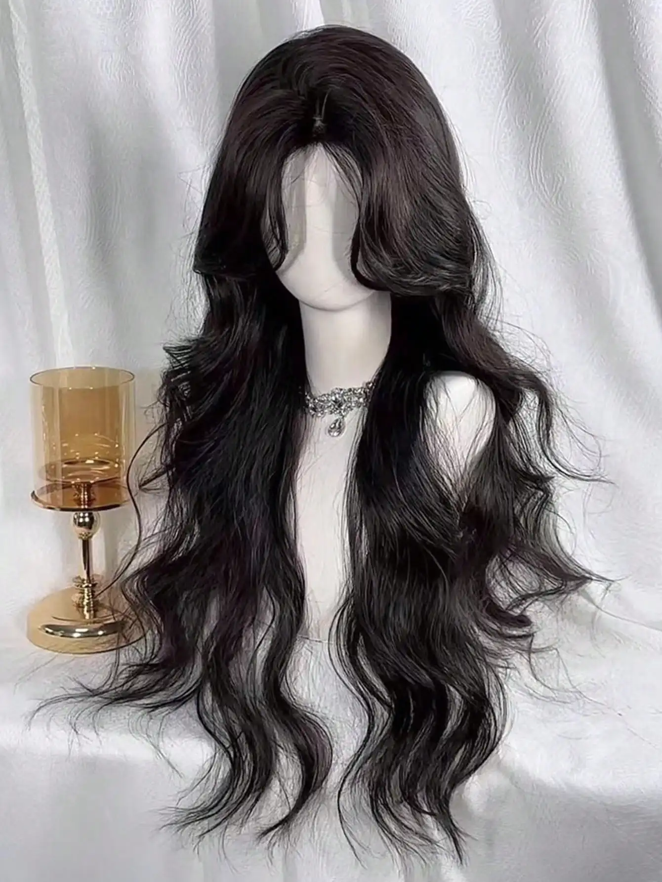 Parrucche Sintetiche da 30 Pollici, Capelli Lunghi Ondulati Ricci LM con Frangia, Parrucche con Fascia per Cosplay, Parrucca Nera Lolita per Uso Quotidiano Femminile - immagine 4