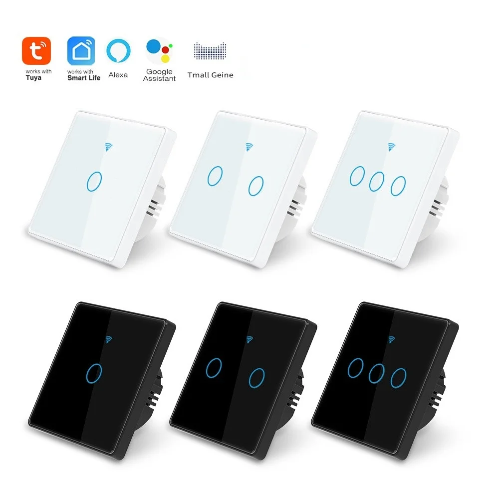 Tuya Smart Wall Touch Switch EU Standard No Neutral Wire and Neutral Wire Required Aleax Voice Control Light Switch