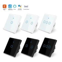 Tuya Smart Wall Touch Switch EU Standard No Neutral Wire and Neutral Wire Required Aleax Voice Control Light Switch