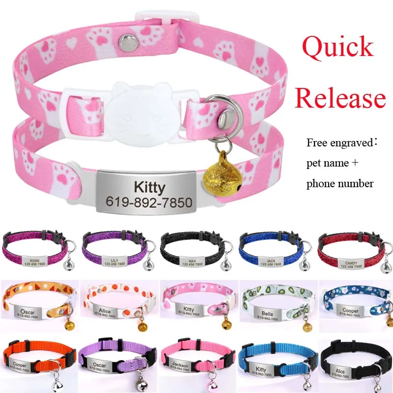 Personalized 1cm Width Cat Collar with Bell Safe Breakaway Cats Collars