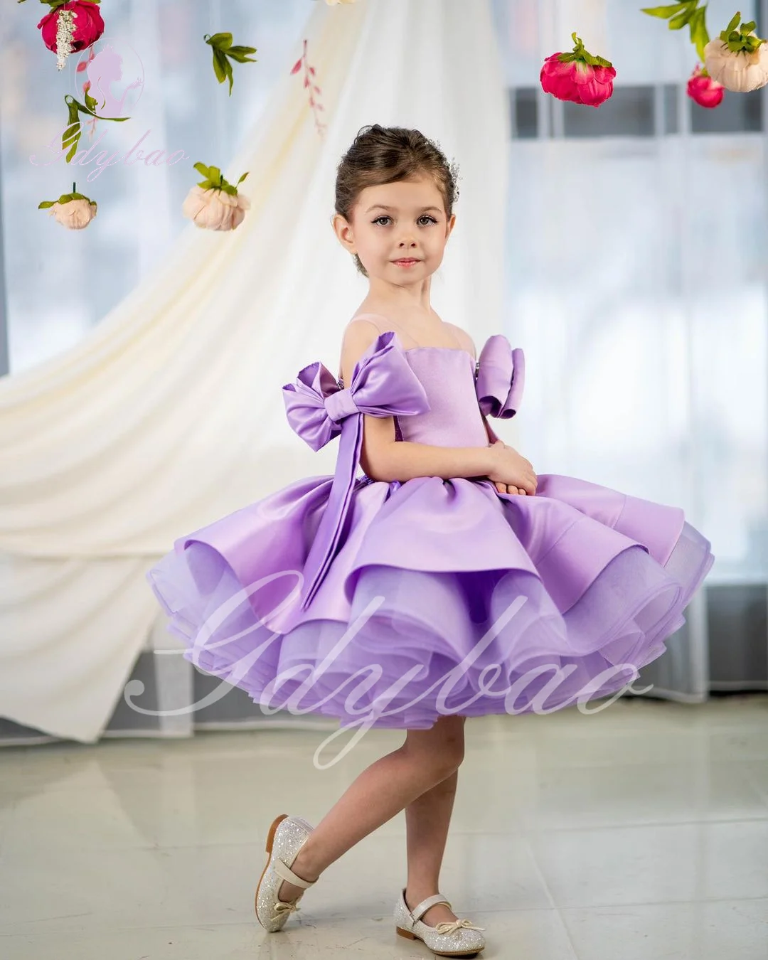 Abito da ragazza di fiore viola per matrimonio in raso gonfio senza maniche  con fiocco principessa elegante abito da ballo per prima comunione per  bambini - AliExpress, image size:1080x1350