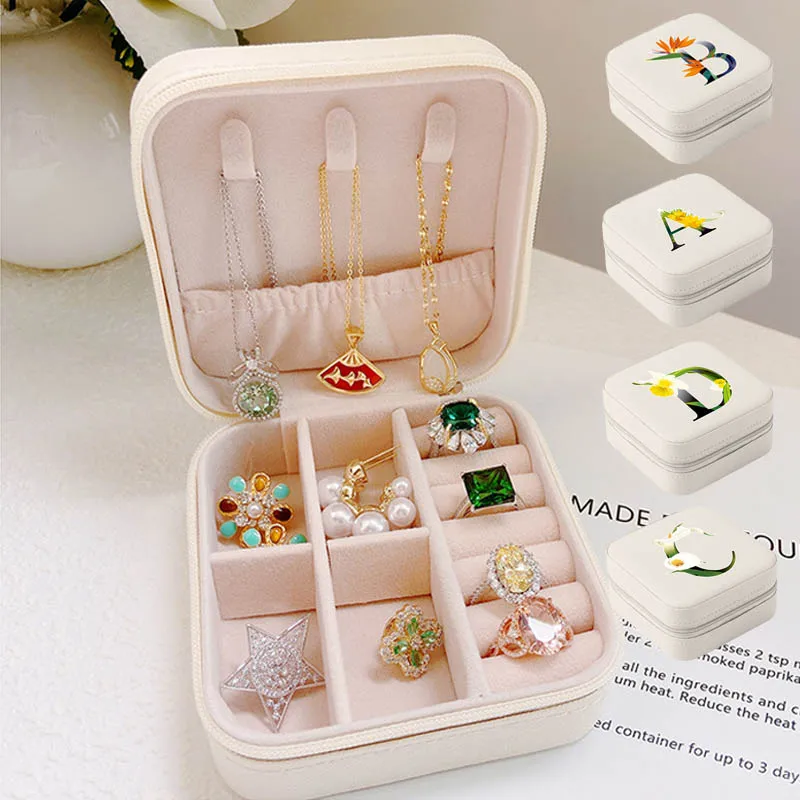 Portable Jewelry Box Flower Color Jewelry Organizer Display Travel Jewelry Case Boxes Button Leather Storage Earring Ring Holder jewelry organizer box portable travel storage organizer earring necklace ring jewelry storage box accessory engrave image letter