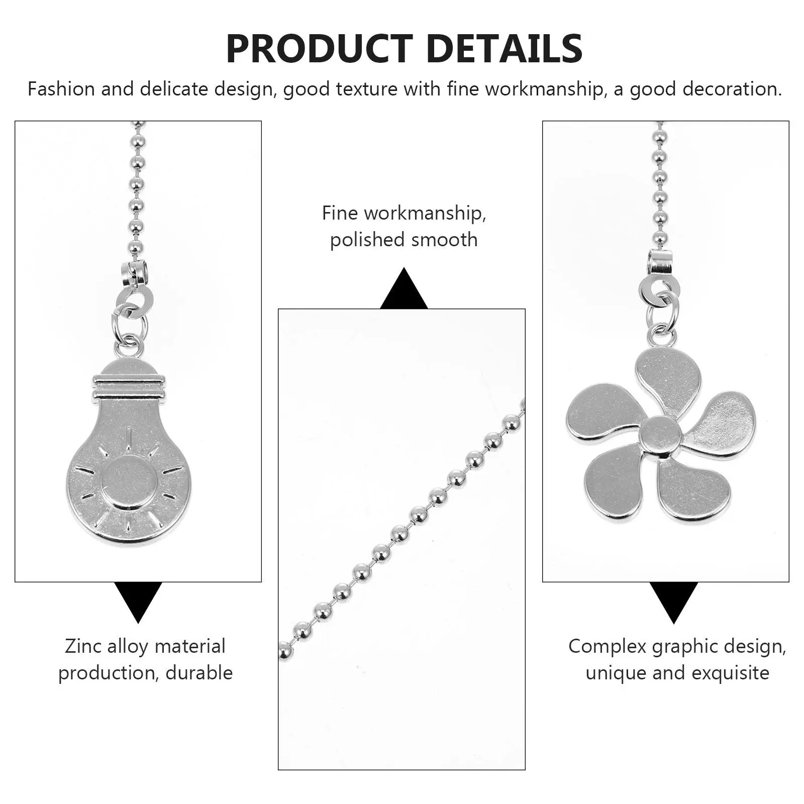 2 Pcs Fan Light Pendant Ceiling Pull Chain Chandelier Accessories Beaded Ball Zinc Alloy Extension