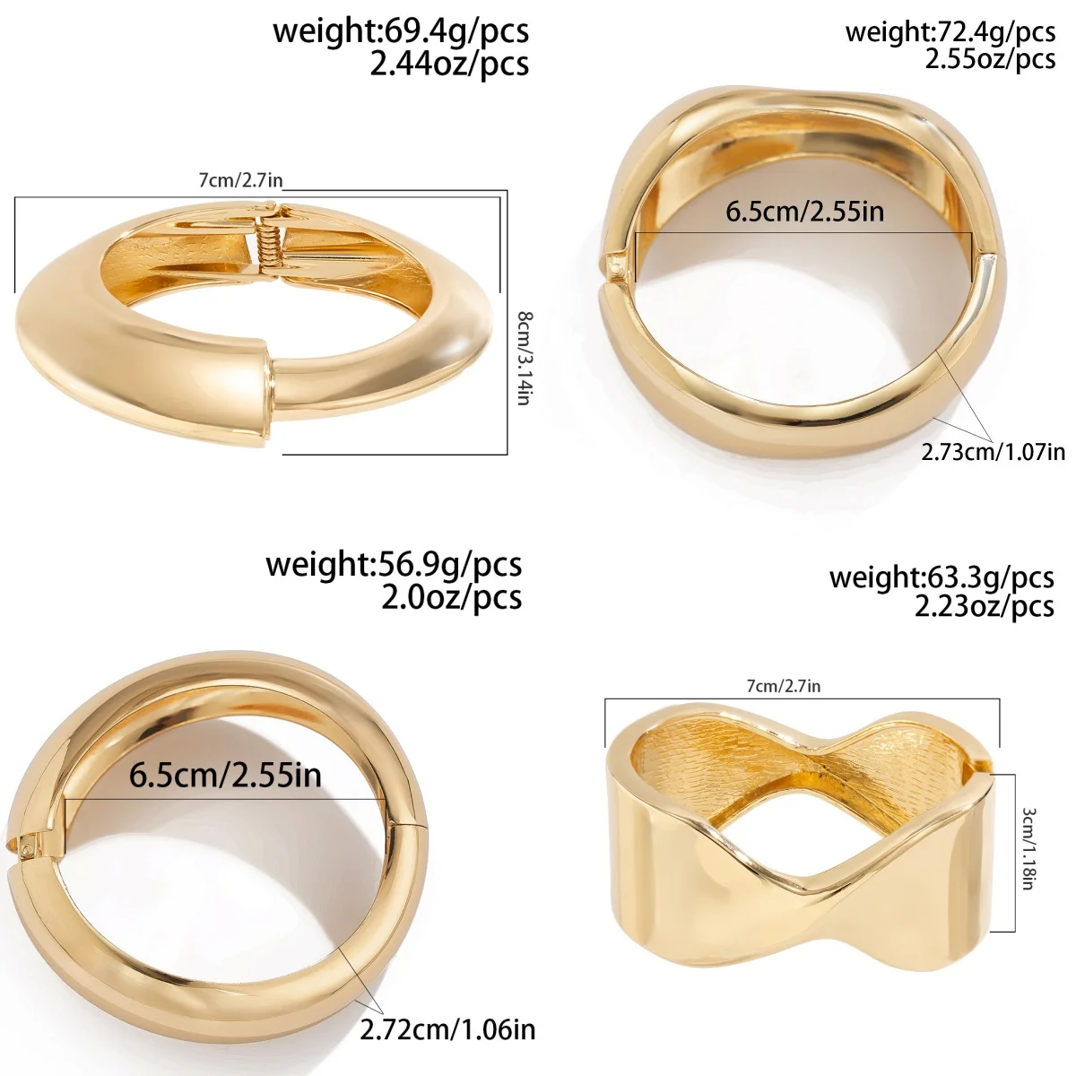 DIEZI 4 Style Punk Irregular Chunky Metal Wide Cuff Bangles Hip Hop Gold Silver Color Geometric Bangles Women Men Bracelet Set 6