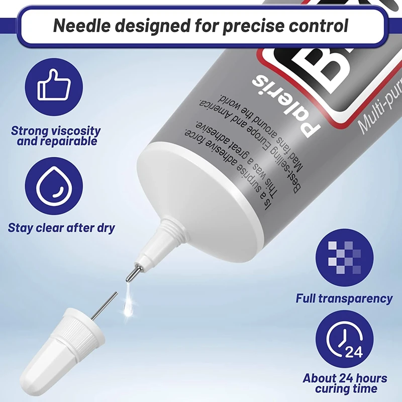 Upgrade B-7000 Crystal Rhinestone Jewelry Glue Clear, 110ml 3.7 fl oz Craft Glue Craft Adhesive Fabric Super Repair Glue with Precision Tips Multi Do