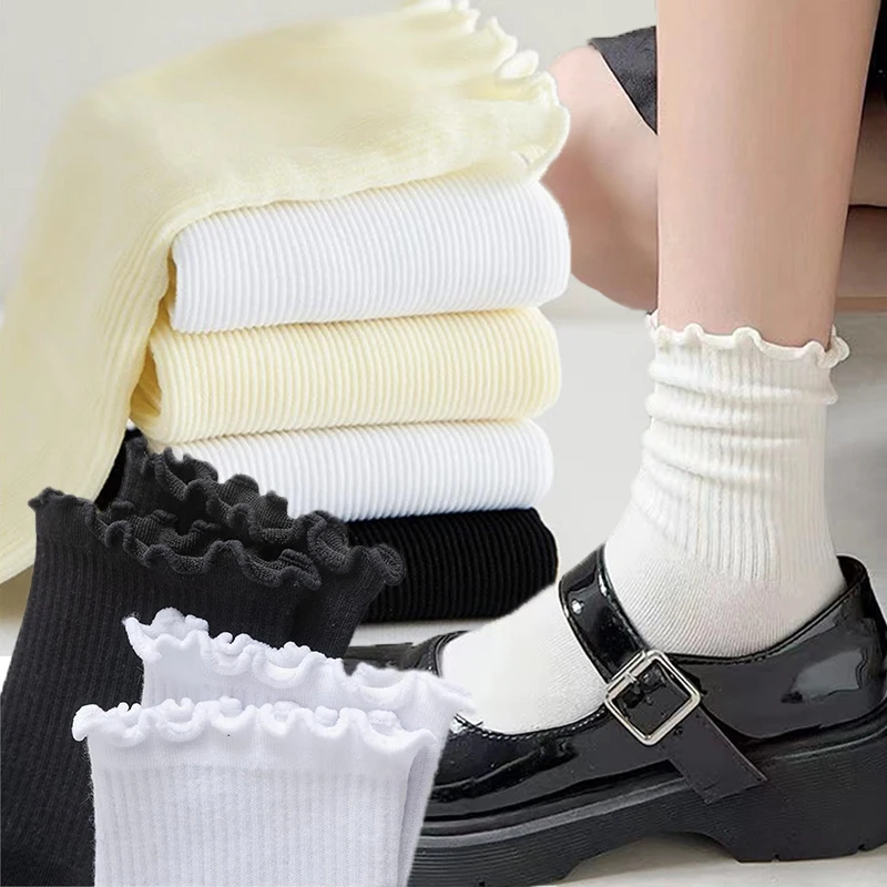 

Милые носки с деревянными ушками и ворсом JK, женские носки средней длины в стиле INS, Милые Роскошные однотонные милые носки в стиле Харадзюку с оборками