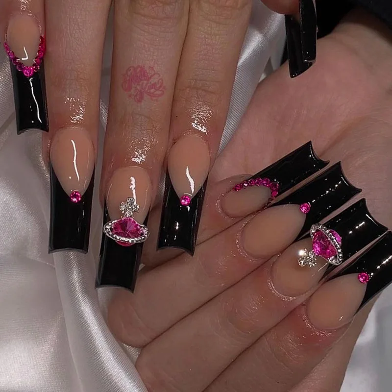 24pcs Punk Dark Cross Halloween Nail With Artificial Diamond Gradient Fake  Nails With Glue Full Cover Nails With Wearing Tools - False Nails -  AliExpress