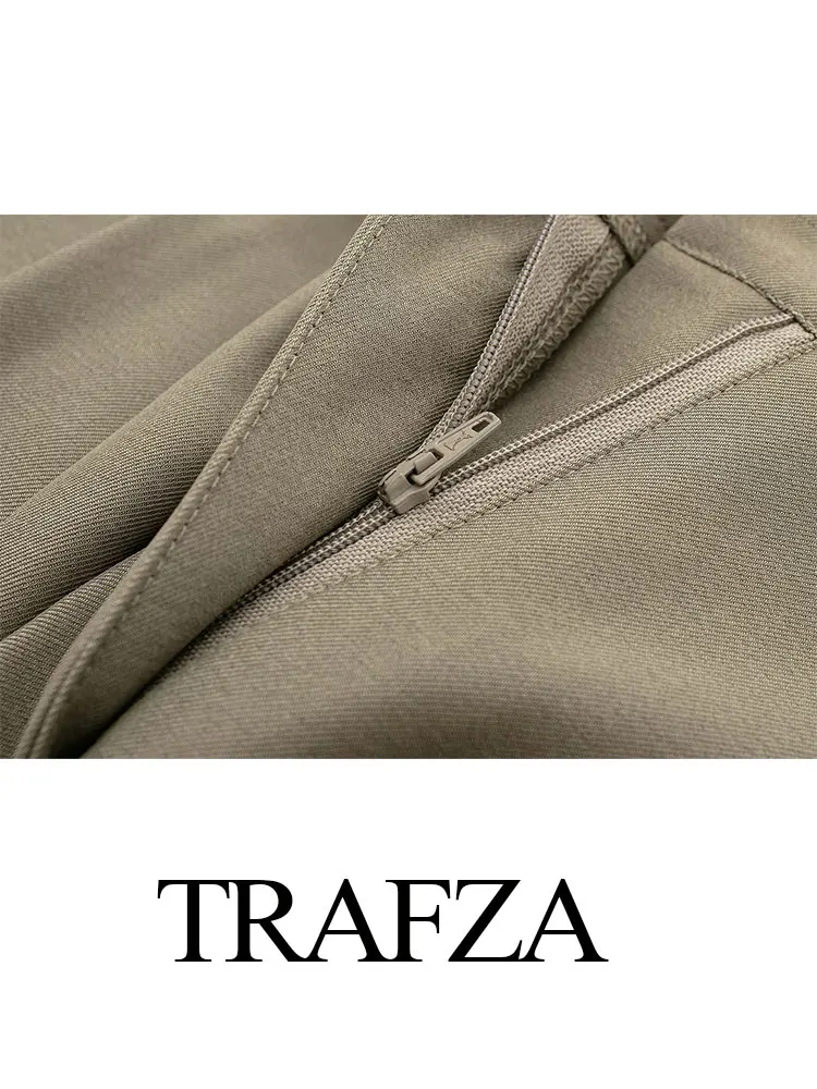 TRAFZA Women 2 Piece Set Halter Neck Single-Breasted Pocket Sleeveless Halter Vest Tops+High Waist Zipper Pockets Wide Leg Pant