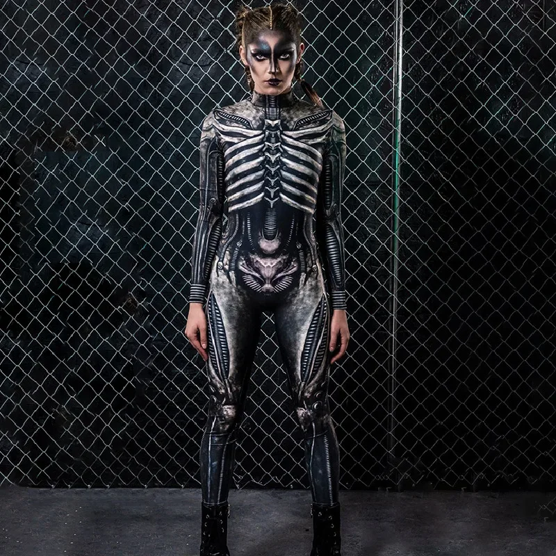 Halloween Skeleton Rose Adult Kids Scary Costume Bodysuit Cosplay Devil Jumpsuit Carnival Party Baby Girl Rompers Day The Dead