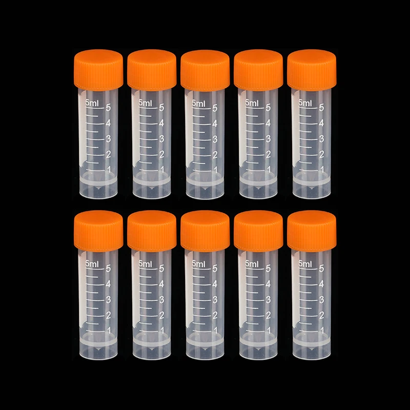 10pcs 5ML Graduated Plastic Graduated Cryogenic Refrigeration Tube Laboratory Transparent Sample Storage Container Tube