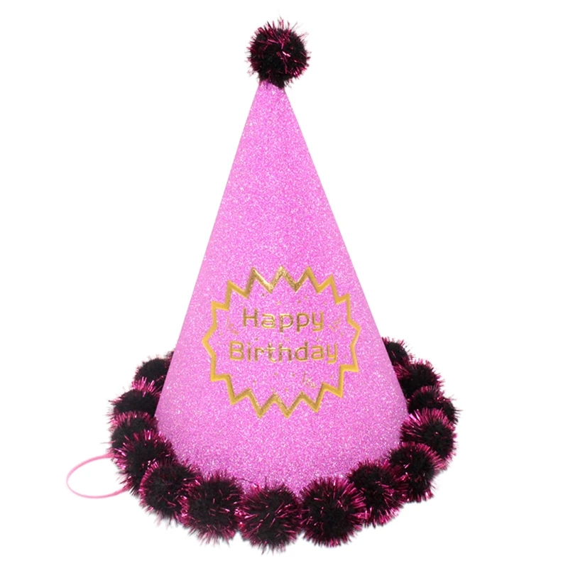 Birthday Cone Hats Party Cone Hats Pompoms Party Birthday Hat with Pom Poms Elastic Cord