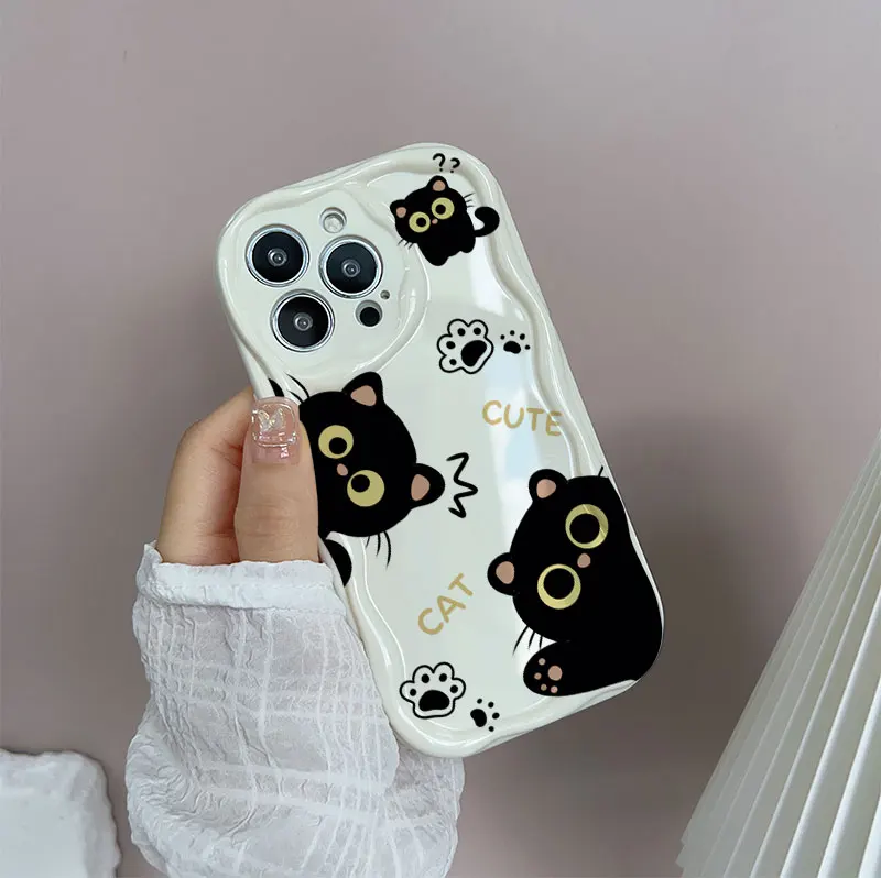 Chic Black Cat Wrist Chain Phone Case Cover