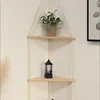 1 Set Wood Wall Shelf Macrame Swing Hanging Floating Display Shelves Hanging Wall Plant Corner Holder Stand For Simple Design 2