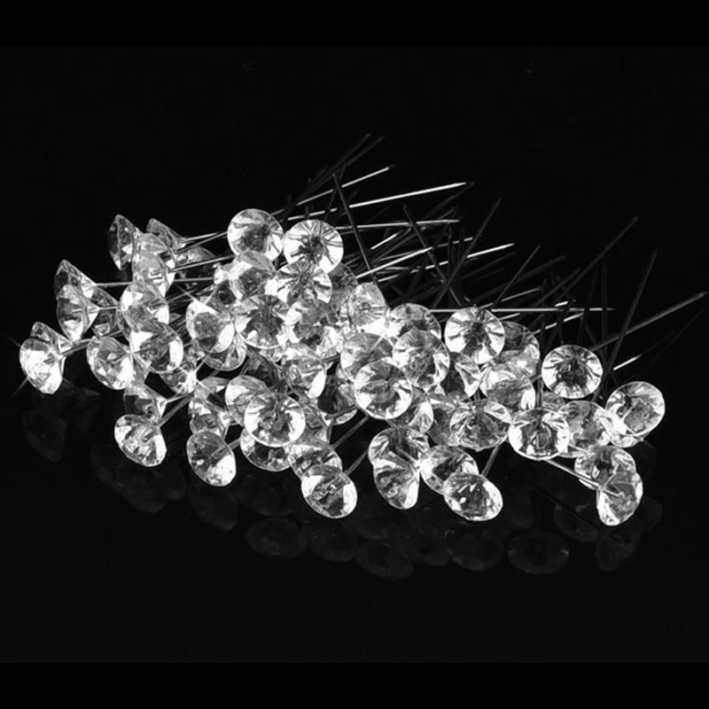 Sewing Pins 1Box 50/100Pcs Alloy Pins Transparent Diamond Pin DIY Wedding Bouquet Pins Stitching Needles Plastic Box Sewing Accessories