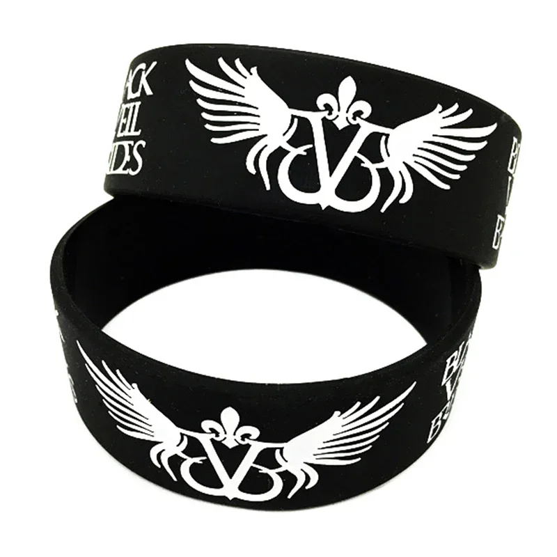 25 Pcs Black Veil Brides Silicone Bracelet with Angel Wings Music Concert Bangle 1 Inch Wide Wristband 4