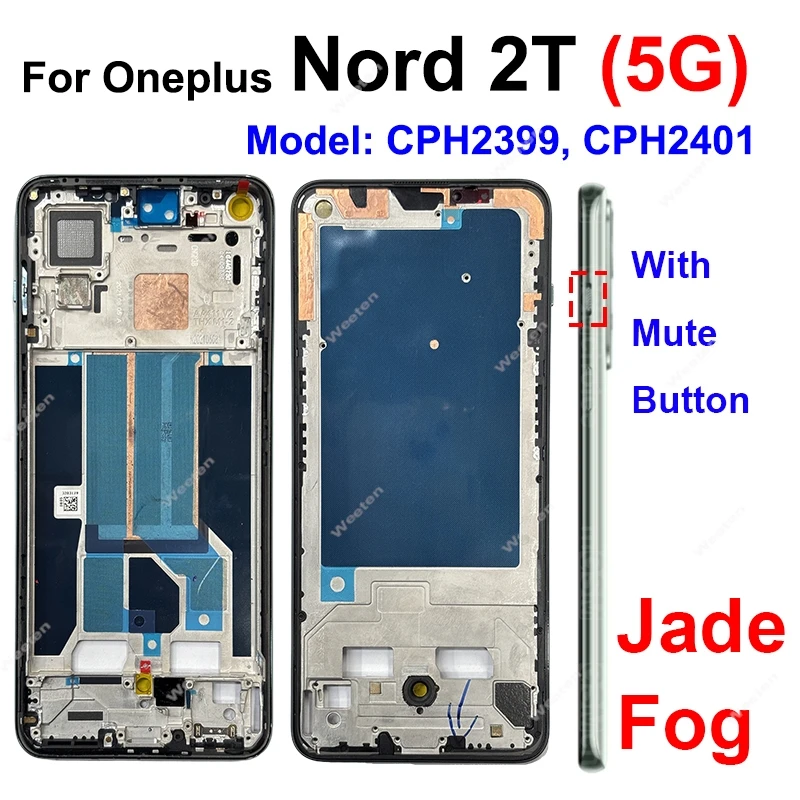 OnePlus Nord 2 2T 5G 중간 하우징 프레임 커버 베젤 LCD 전면 프레임 하우징 플레이트 전원 볼륨 음소거 버튼 수리용