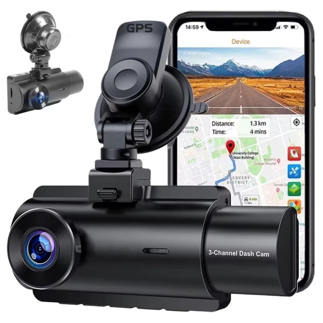 3 Channel Dash Cam for cars Front And Rear Inside, 1080P Dash cam