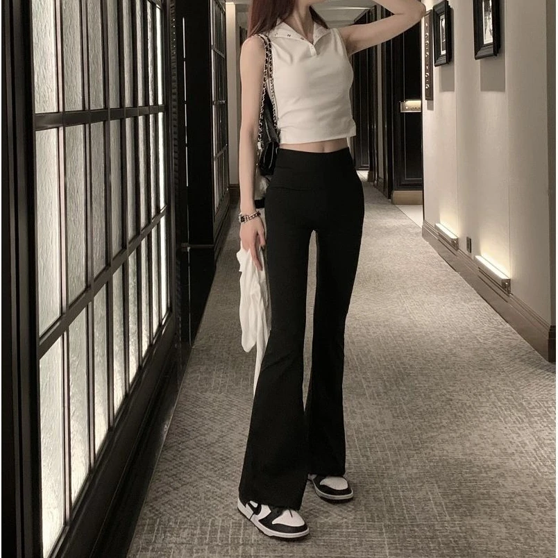 Solid Y2k Pants For Women Fashion High Waist Slim Trousers Capris Slight  Flare Pants Mujer Pantalones Casual Streetwear Women - Pants & Capris -  AliExpress